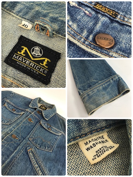 70s MAVERICK BLUE BELL デニムジャケット 40 ウォッシュ ジップアップ 