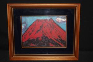 未使用林 武赤富士油彩画額装縁起物