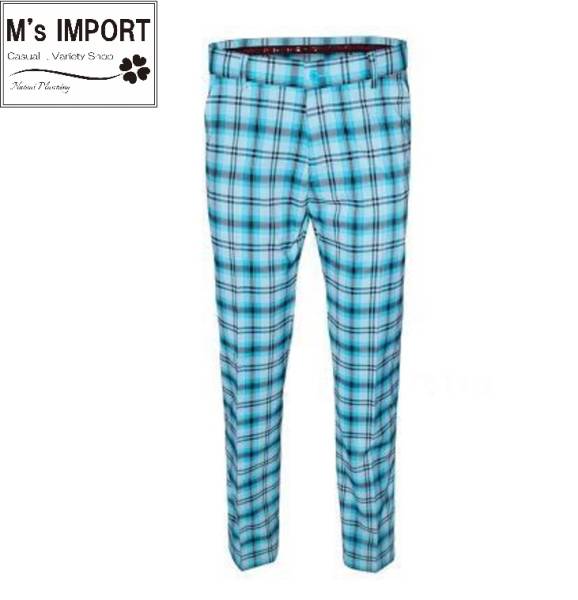春夏用～メンズゴルフパンツ（XXL）ブルーチェック_3