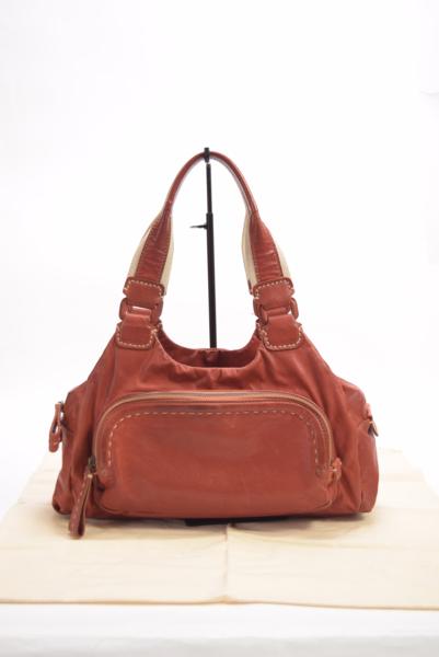 ☆ genten ゲンテン レザー ハンドバッグ セミショルダー レンガ色 保存袋付き