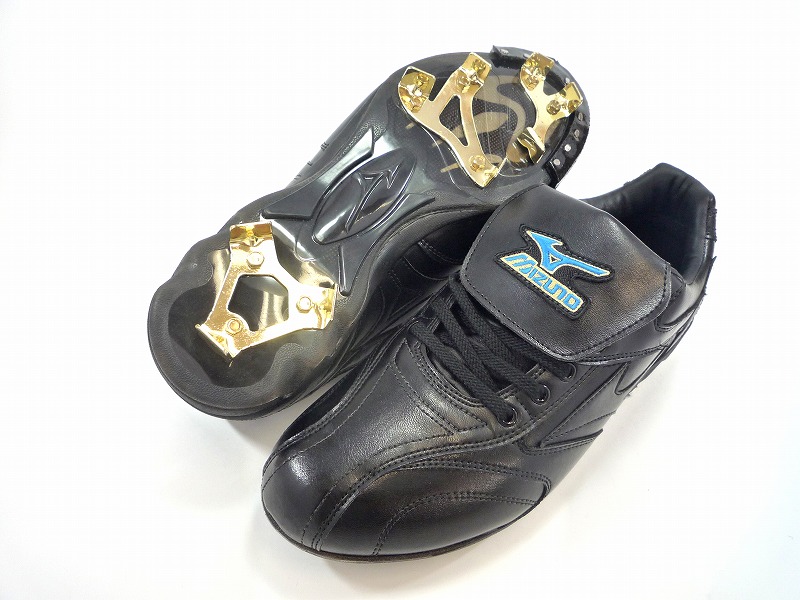 未使用品【MIZUNO】ミズノ 右足P革付き ウレタン金具スパイク フィールドリーダーNT2km30100 ブラック×ブラック 27.5cm