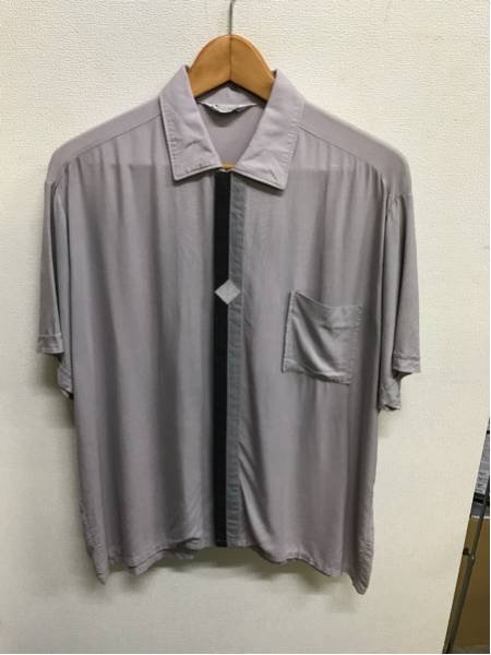 ビンテージ　レーヨンシャツ ボーリングシャツ 比翼 無地 グレー ピルグリム 50s 60s L レア USA 隠しボタン
