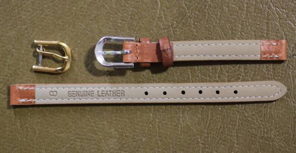 8㎜　ライトブラウン　薄茶 　カーフレザー　ステッチ入 　GP金色尾錠 　新品_3