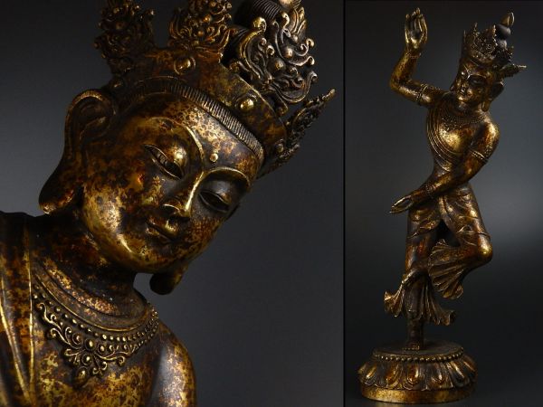 中国古玩 唐物 仏教美術 古銅造 鍍金 特大 流金佛 チベット仏 仏像