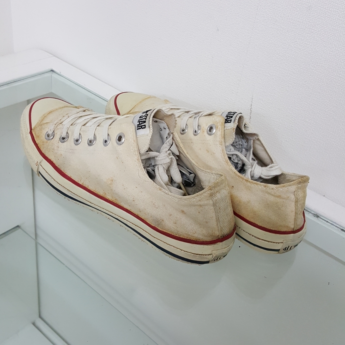 80s CONVERSE コンバース スニーカー 8 約26.5㎝ クリーム 囲みタグ 