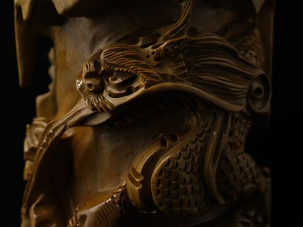 仏像『 高村光雲 造 【 木彫緑檀筆立 】 大徳寺管長 極書 書付 共