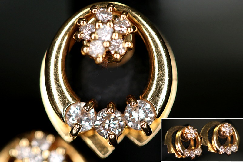 ☆K18 超豪華ゴールド・ダイヤモンドスウィングピアス (0.20ct＋0.06ct 