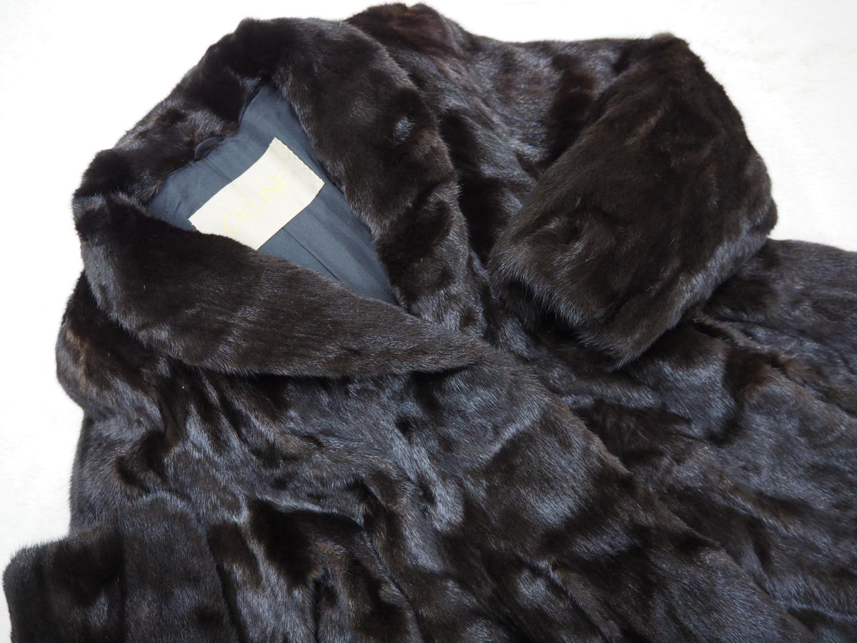 美品【CELINE】セリーヌ ダークミンク Aライン セミロングコート 