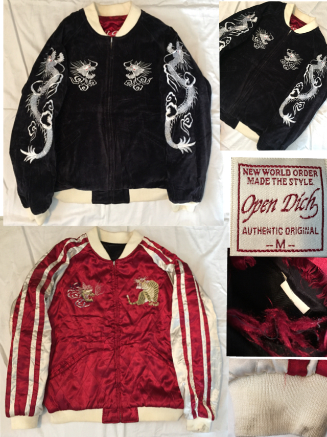 OpenDich 別珍×サテン 龍×虎 豪華刺繍リバーシブルスカジャンM☆復刻
