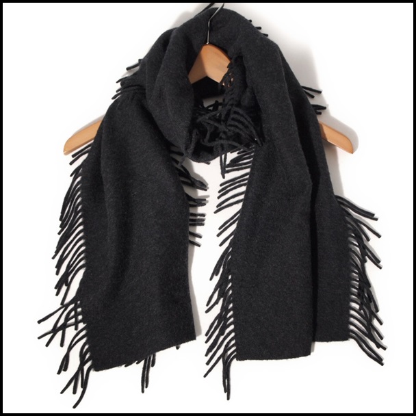 R3108f19　▼MEG COHEN メグコーエン▼　カシミア100% フリンジマフラー チャコールグレー無地 秋冬 rb