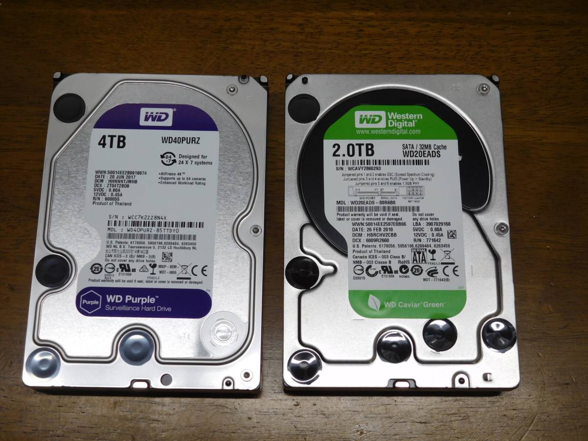 3.5インチHDD ４ＴＢ＋２ＴＢ ２台セットで（動作品）WesternDigital製