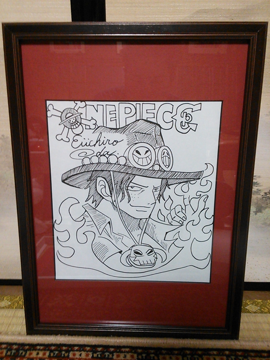 ワンピース 尾田栄一郎 直筆サイン色紙 高級額マット付 エース 激レア サイン 直筆画 売買されたオークション情報 Yahooの商品情報をアーカイブ公開 オークファン Aucfan Com