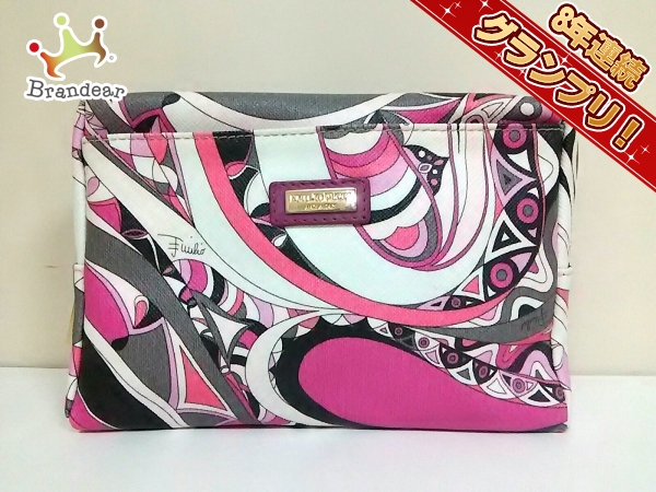 エミリオプッチ EMILIO PUCCI ポーチ PVC(塩化ビニール) 白×ピンク 