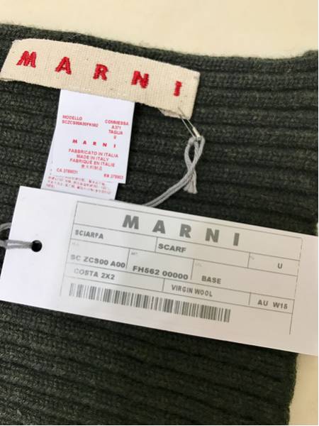 新品タグ付 MARNIマルニ リブ編ウールマフラー カーキ 参考4万 伊購入