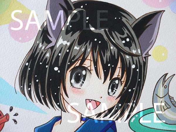 同人手描きイラスト オリジナル 猫耳セーラー セーラー服 黒猫 ネコ耳