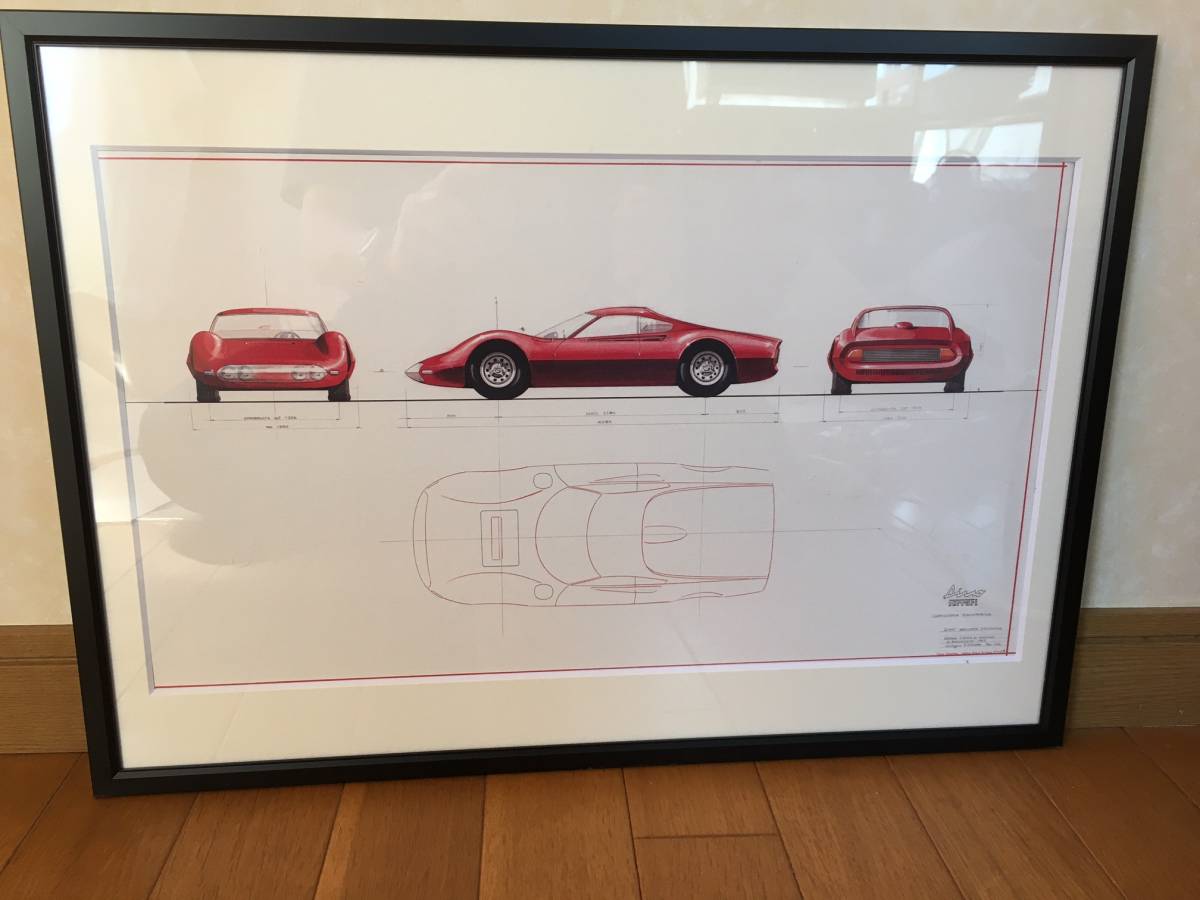 フェラーリ　ディノ　ベルリネッタスペチアーレ　レアなリトグラフ　デッサン画　検索；250GTO 288GTO F40 F50 ENZO デイトナ テスタロッサ