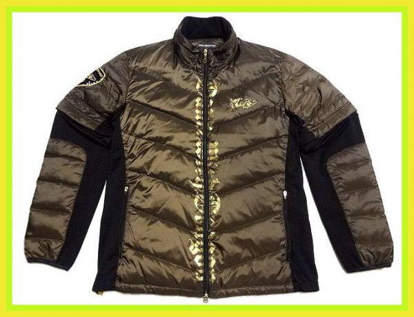 DANCE WITH DRAGON☆2WAY 袖着脱 ロゴ刺繍 ワッペンロゴ ダウンジャケット フード内蔵 サイズ4 ダンスウィズドラゴン ゴルフ GOLF