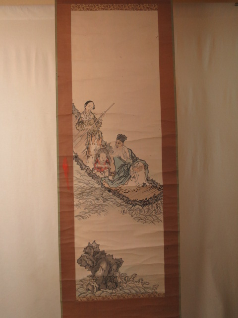 【真作】唐人仙人 台湾人 無落款 紙本 掛軸 中国画 y335