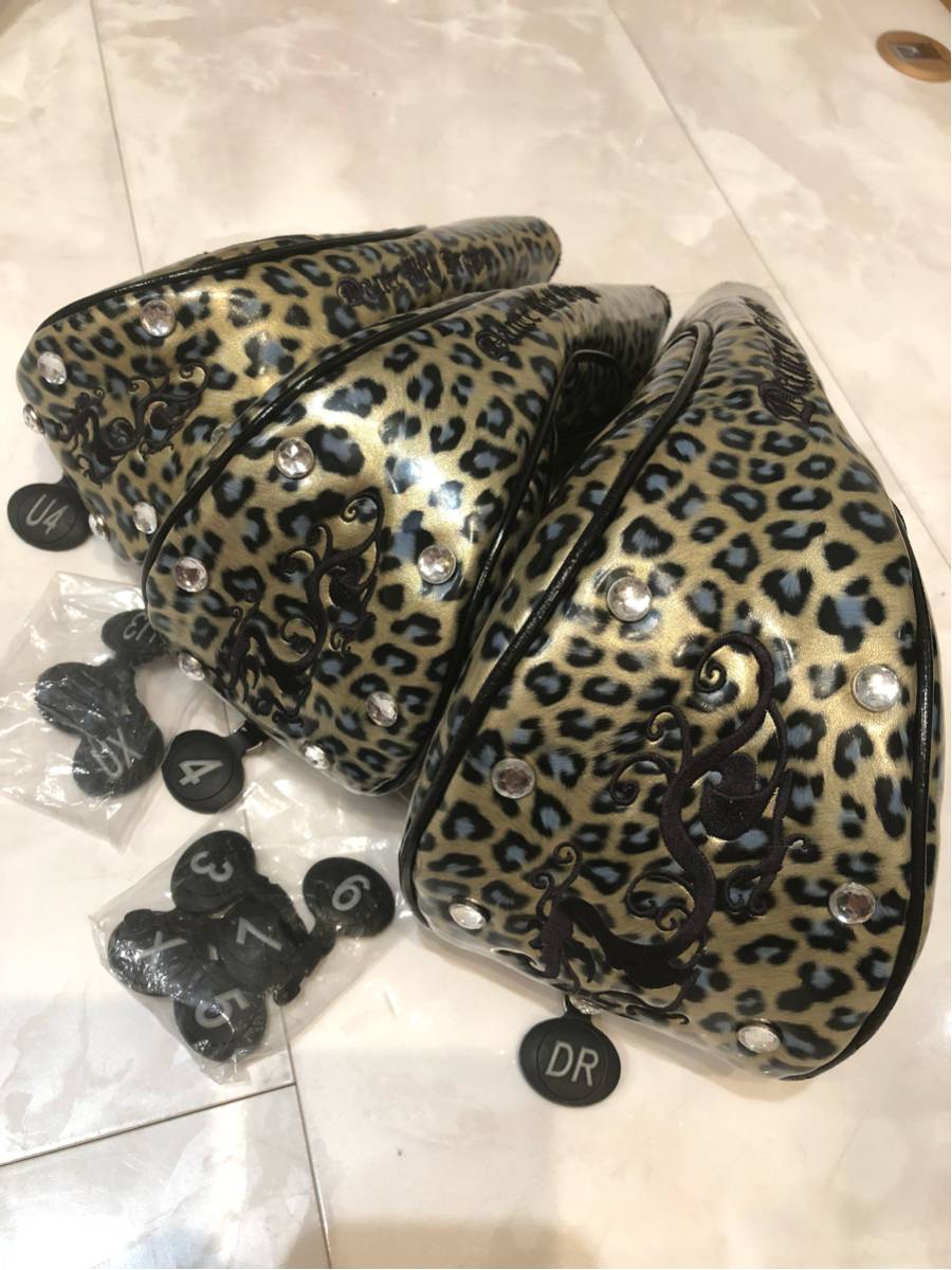 超希少 良品 ラインストーン レオパード ヒョウ柄 ダンスウィズドラゴン ヘッドカバーセット 1w ドライバー DR FW UT ユニセックス