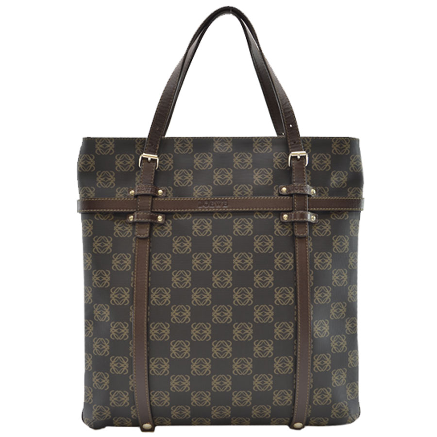 LOEWE ロエベ ハンドバッグ アナグラム PVCxレザー ダークブラウン系 