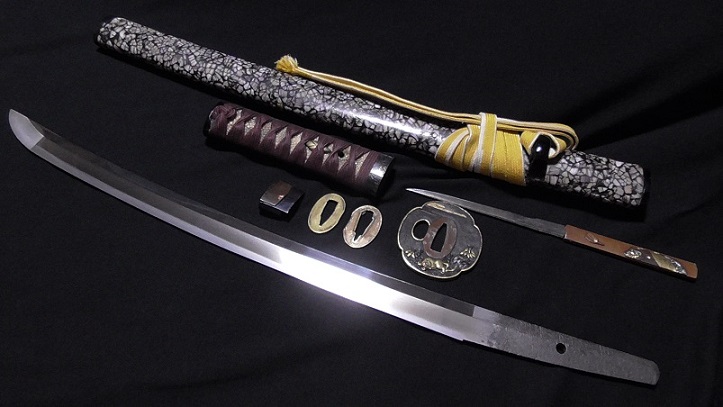 時代武具 刀剣 日本刀 無銘 拵 長さ71.8cm 鉄地 象嵌縁頭 銅地 蜻蛉図