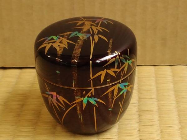 茶楽庵 茶道具～竹蒔絵中棗（内梨子地）《東雲》新品～茶碗・釜・薄茶器・茶入