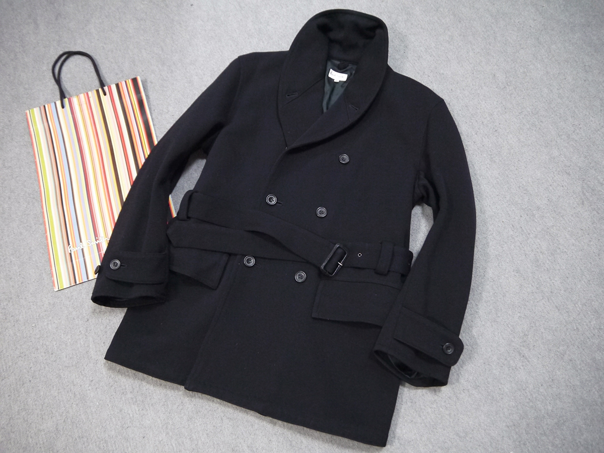 極美品✨ポールスミス　ピーコート　メルトンウール　パイピング　黒　L Paul Smith ウール ピーコート ポールスミス[超希少 XLサイズ 刺繍
