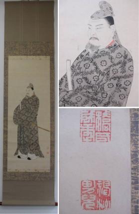 模写】 掛軸 堅幅 菅公立像 菅原道真 木箱入り 全長178cm ◇I187◇
