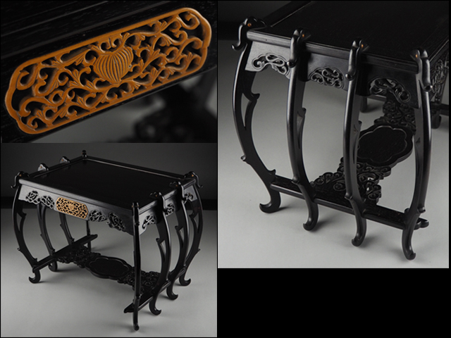 【夢工房】時代唐木（紫檀）透彫八足香爐卓　2.6ｋｇ　幅46.5㎝　ST12