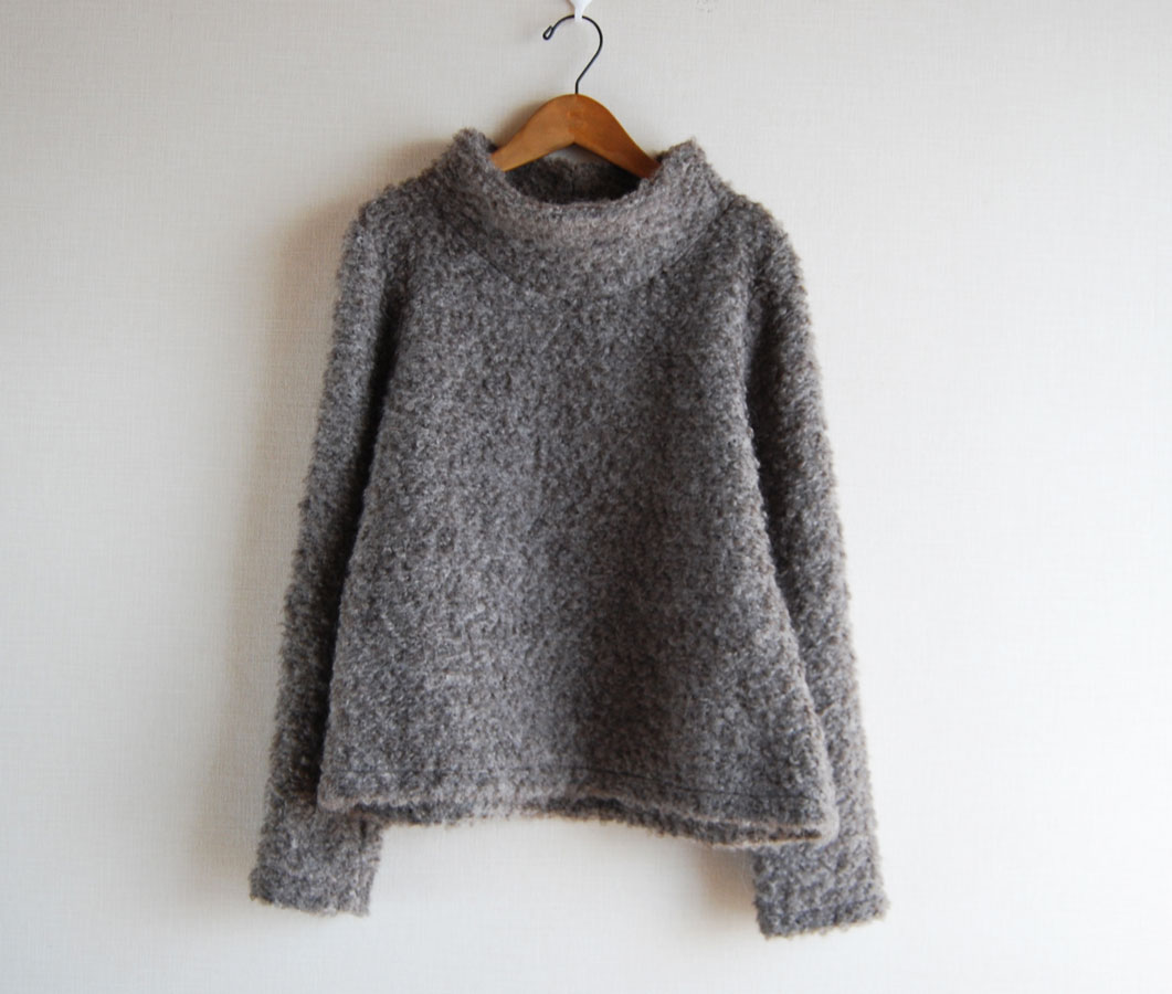 モヘア混ウールニット:ループ/灰茶/大ハイネック/М　