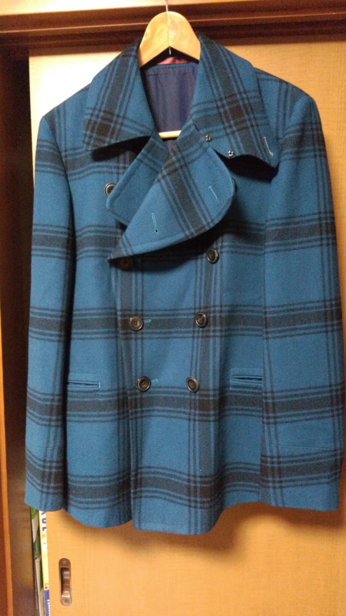 Paul 新品同様 Paul Smith/ポールスミス 青チェック羊毛ピーコートM