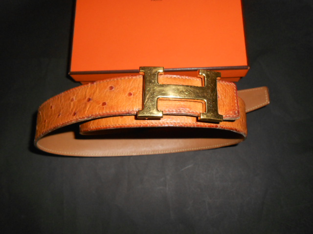 HERMES エルメス ベルト　オーストリッチ　ブラウン系　７５　保存箱
