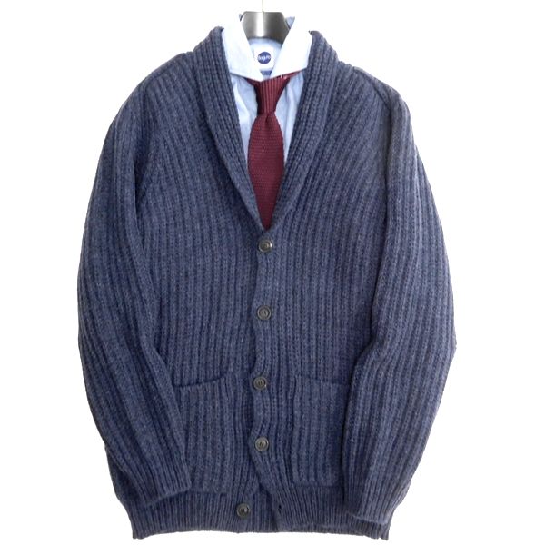 ■定価5.2万 イタリア製 大人ラグジュアリー 新品 SCAGLIONE スカリオーネ ニット ショールカラー ジャケット ブルゾン 紺系 L 111402yo