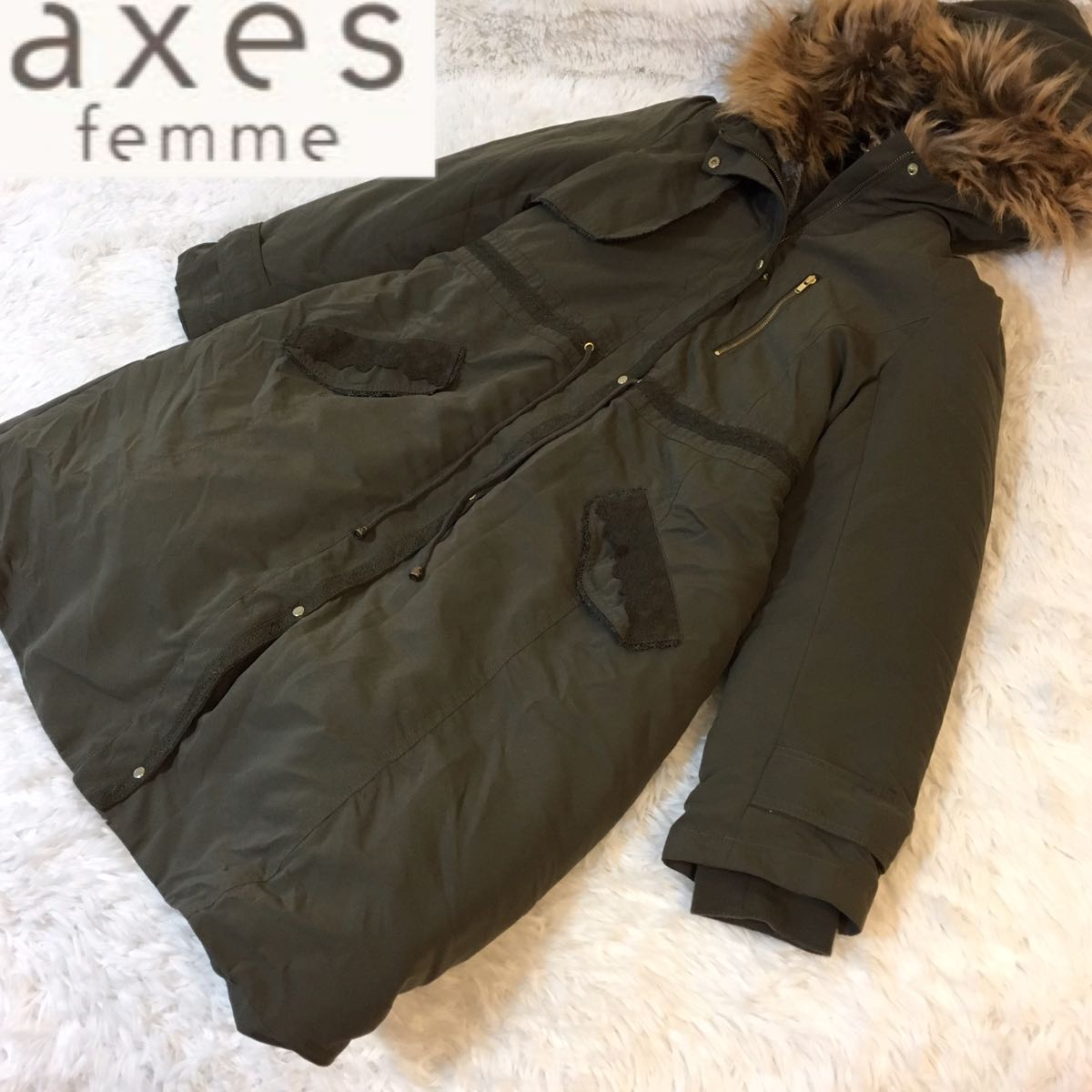 低価，定番人気 axes femmeアクシーズファム 大きいサイズL 大人可愛いファー付きモッズコート 着丈85(コート)｜売買されたオークション情報、yahooの商品情報をアーカイブ公開 - オークファン コート