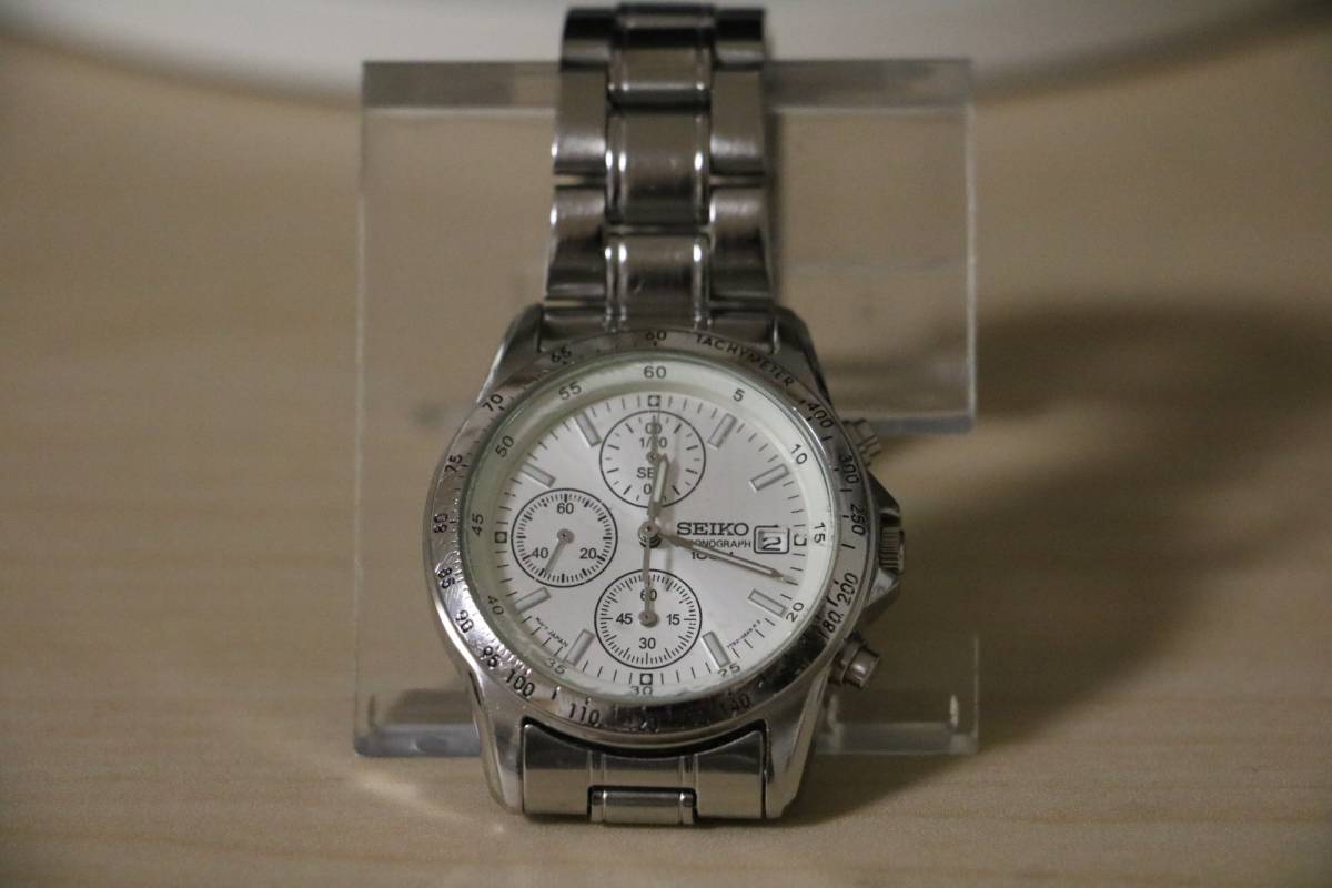 ☆SEIKO セイコークロノグラフ 白文字盤 7T92-0DW0 電池交換済み 