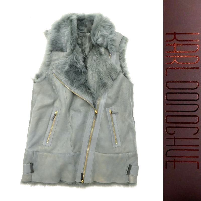 【定価27.8万 唯一無二 逸品 英国製】新品 Karl Donoghue ラムスキン 裏地総ファー ムートン ロング丈 ジップアップ ベスト M / e124-5