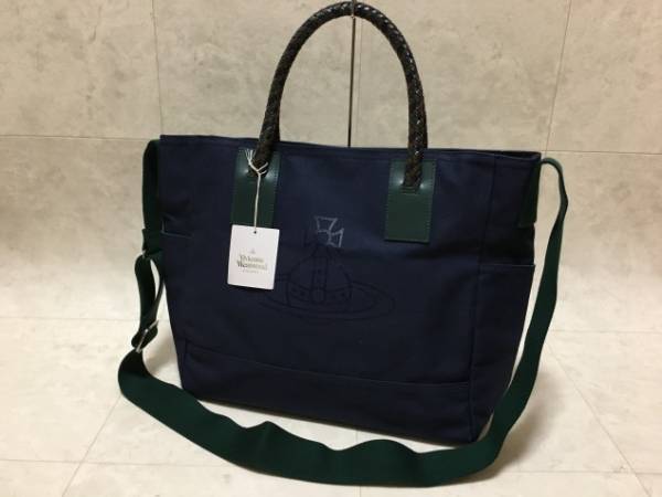 新品◇ヴィヴィアン ウエストウッド 2way トート バッグ◇本物/綿×牛革 