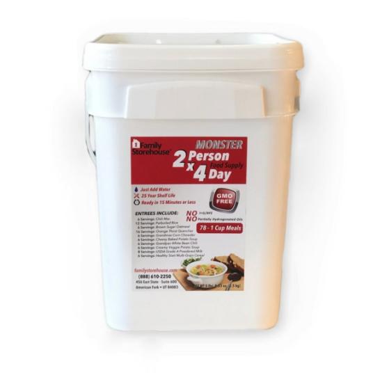 【送料無料】非常食 長期 (25年間) 保存食セット モンスターサイズ 4日分の緊急対応/2人分 Family Storehouse