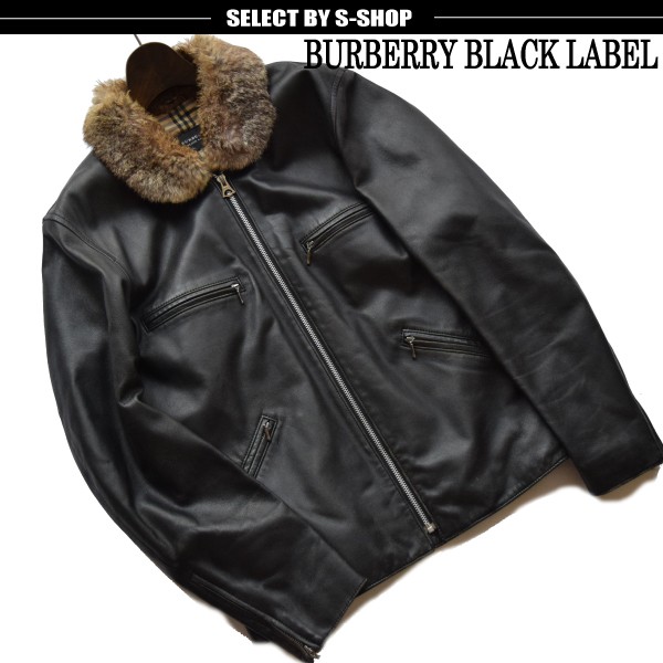 ■バーバリーブラックレーベル(BURBERRY)■超稀少 定価14万 イタリア製 シープスキンライダースジャケット 黒 L