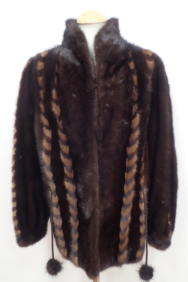 H&I FUR INC カナダ製 ミンク ファー ブラック×ブラウン 毛皮 ハーフ 