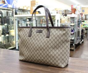 GUCCI グッチ 211120 GGスプリーム ショルダートートバッグ PVC×レザー 