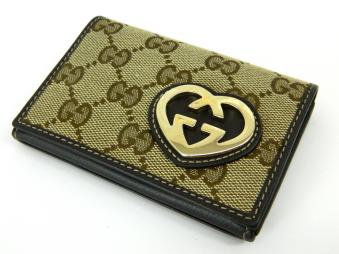 ○GUCCI グッチ ハートロゴ GG柄キャンバス 名刺入れ 中古品 ,○GUCCI