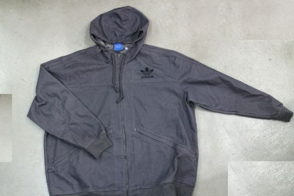 【古着 美品ADIDAS トレフォイル三本線ジップアップデニムジャケット灰色3XL】アディダスdenim