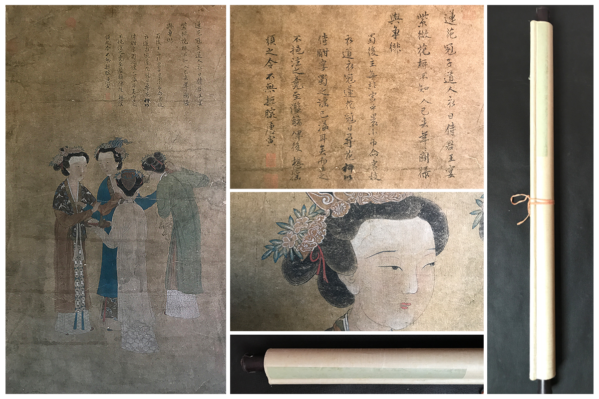 掛け軸 唐寅 字伯虎 仕女図精品 中国明代山水画家 唐物 唐本 中國美術