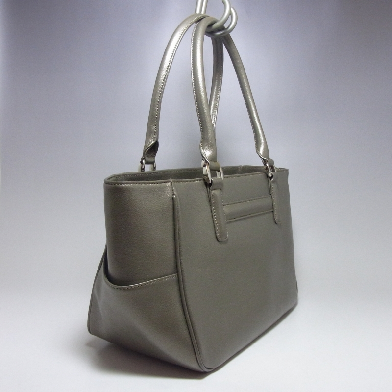 【美品】濱野(HAMANO) がま口 ハンドバッグ トートバッグ シルバー ○ハマノ/濱野皮革工藝/HAMANO トートバッグ ハンドバッグ 本革レザー