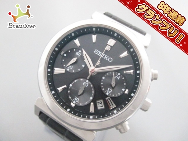 SEIKO(セイコー) 腕時計 ルキア V175-0AJ0/SSVS009 レディース 革ベルト/クロノグラフ/1Pダイヤ 黒