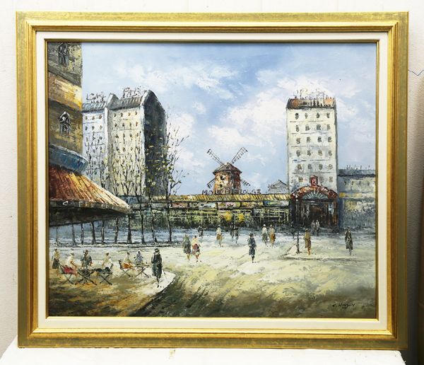 真作保証 絵画 風景画 作者不明 額装 油彩画 美術品 街並み 馬車 