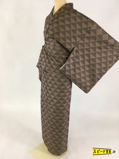 スピ買■ 着物 1円 逸品 大島紬 茶色 鱗文 刺し子 正絹 袷（10月～5月） 161cm Mサイズ ☆☆☆☆☆