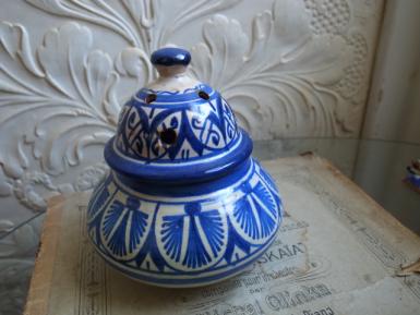 ビンテージモロッコ製手書き陶器民芸香炉_1