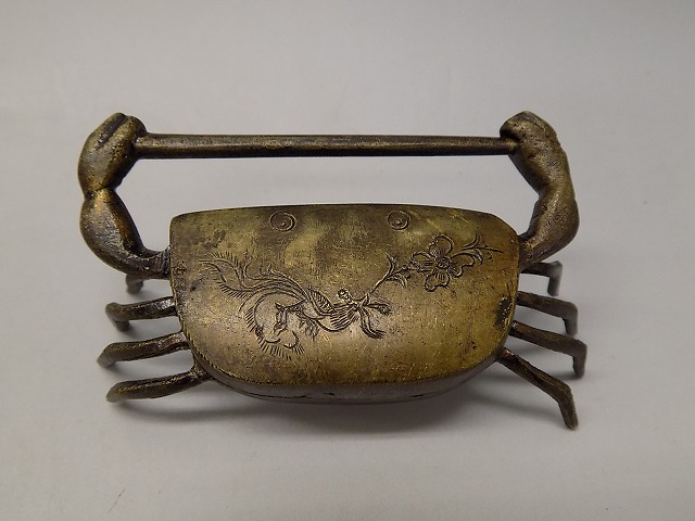 時代物 唐銅造 蟹形 和錠 錠前 南京錠 鍵 帳場箪笥 車箪笥 船